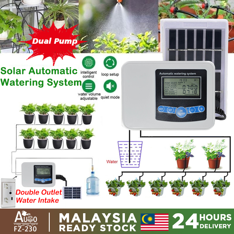 【升級雙泵】太陽能自動澆水系統,室內植物自動澆水系統,帶 30 天澆水循環定時器,支持 5V USB 充電或太陽能充電