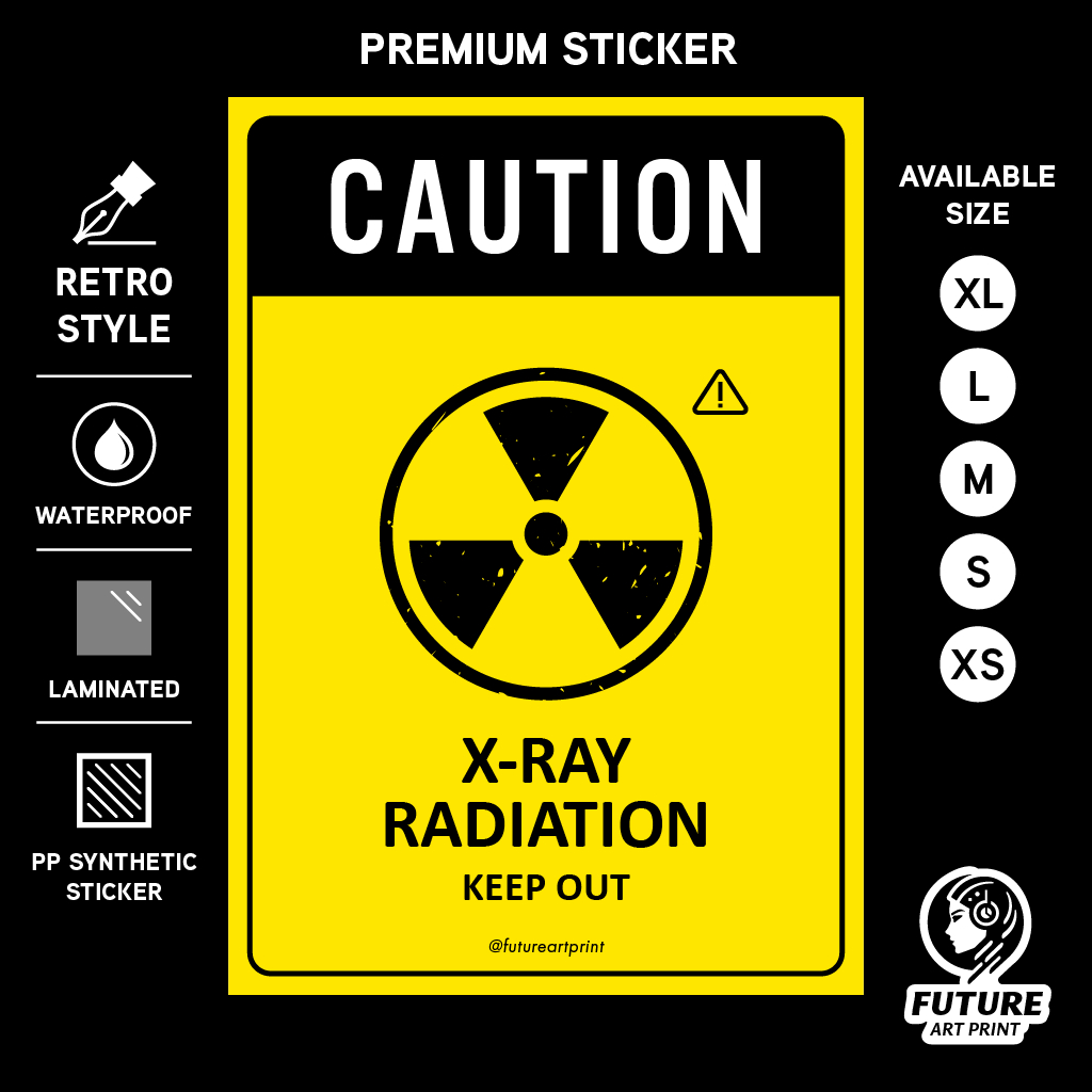 注意 X 射線輻射遠離。 高級貼紙標誌通知警告標牌安全標籤。 放射性危險符號。