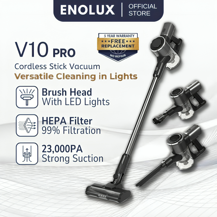 瘋狂新款 Enolux V10 PRO 真空無繩吸塵器免費塵蟎大功率無繩吸塵器適用於家庭辦公室