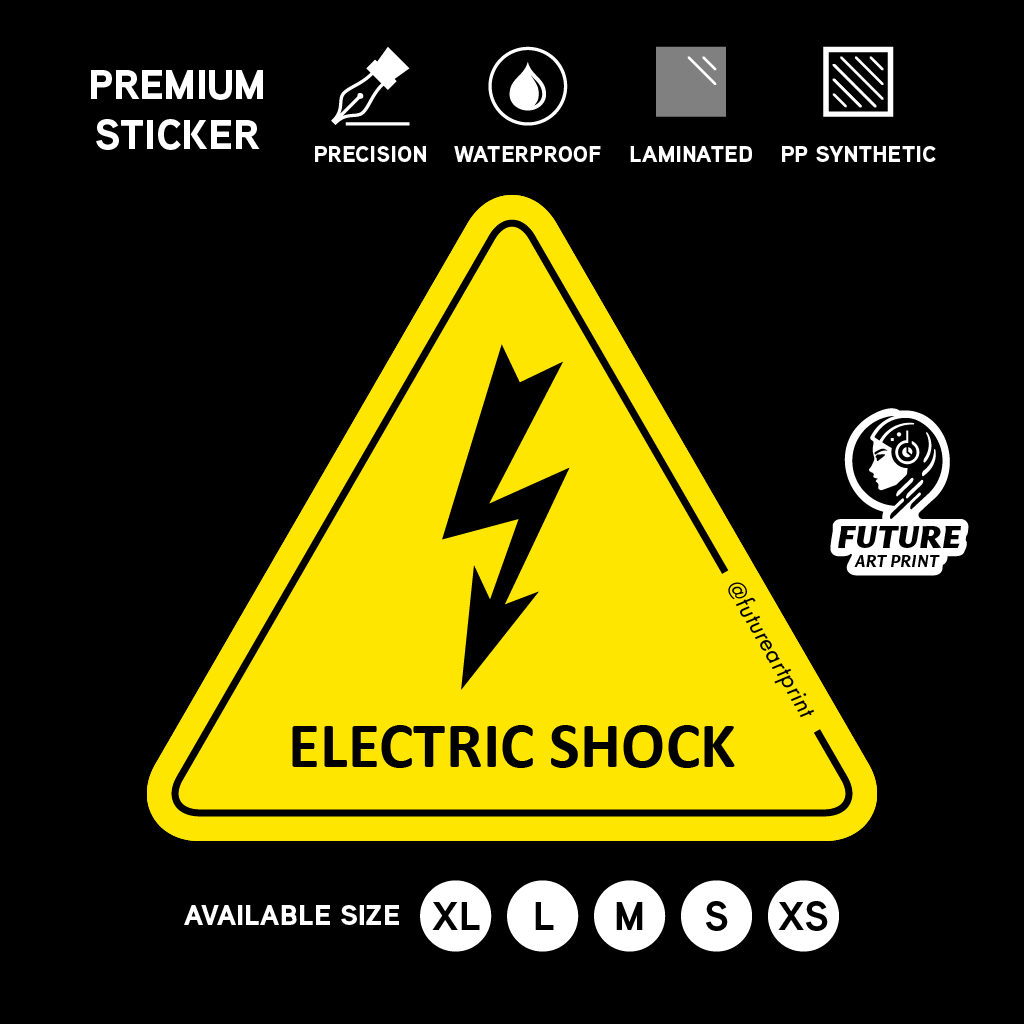 電擊。 高級三角形貼紙標誌警告警告危險標牌安全標籤。 高壓伏特汀丁吉。