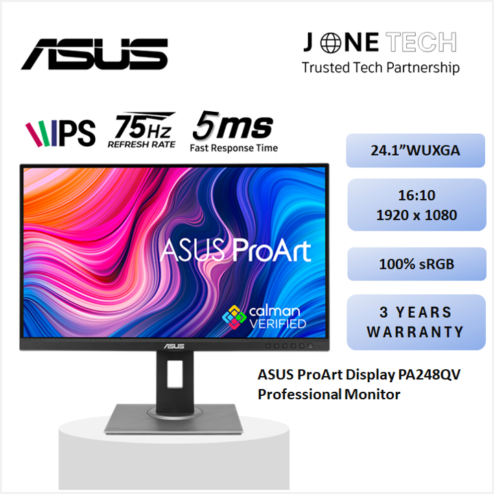 華碩 ProArt Display PA248QV 專業顯示器 – 24.1 英寸、16:10、IPS、WUXGA (1