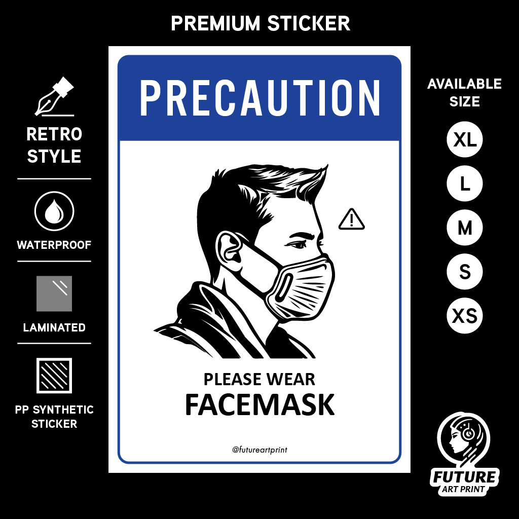 預防請佩戴口罩。 高級貼紙標誌通知警告警告標牌安全標籤。 面罩 PPE。