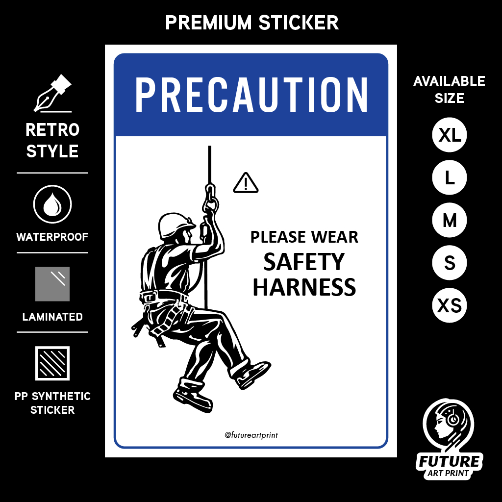 請佩戴安全帶注意。 高級貼紙標誌注意警告小心標牌。 吊帶腰帶。