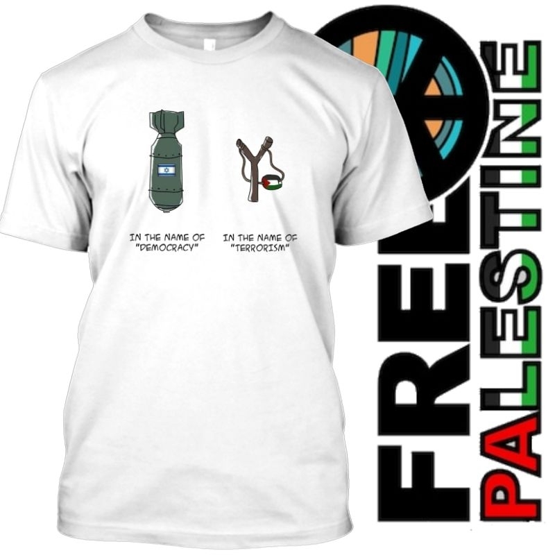 Democracy Save Palestin 男士夏季短袖圖案 T 恤