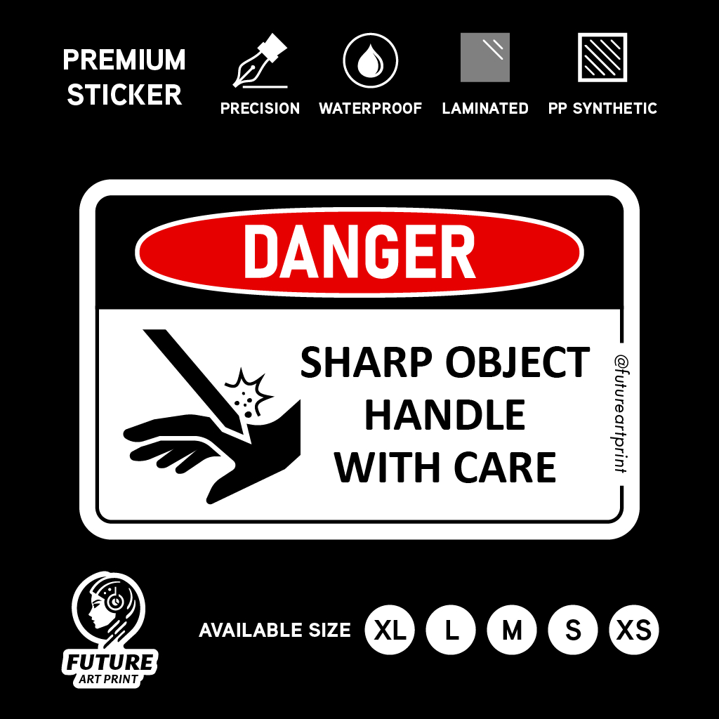 帶卡片的危險鋒利物體手柄。 割手手指風險傷害危險機器。 貼紙警告警告標籤標誌