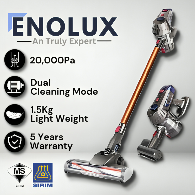全新 2024 Enolux Cordless K7 無塵塵蟎清潔器無線便攜式吸塵器(MY 3Pin 插頭)