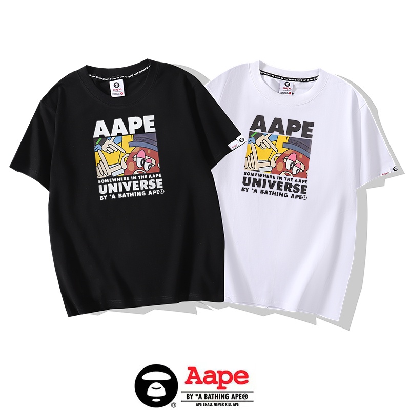 Aape 新品棉 T 恤 O 領 T 恤迷彩外套黑色白色夏季標誌男士女士透氣高品質 T 恤 T 恤短袖 T 恤嘻哈猿印花