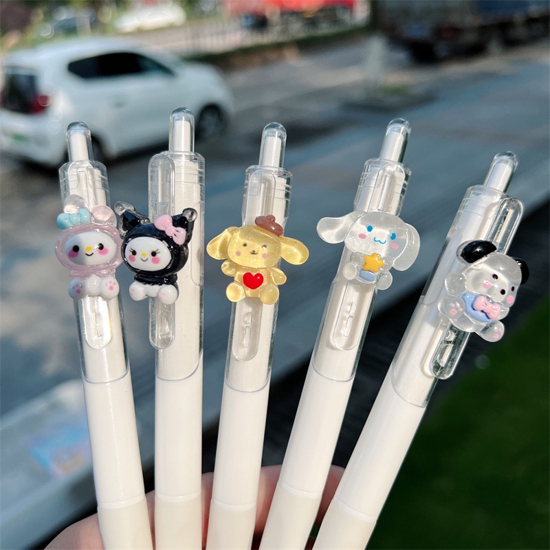 可愛中性筆卡通黑色 0.5 毫米書寫文具草莓熊洛索熊中性筆