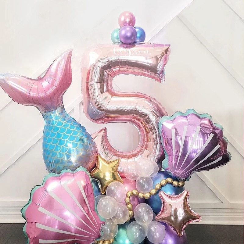 美人魚氣球柱女嬰生日派對氣球套裝兒童派對裝飾