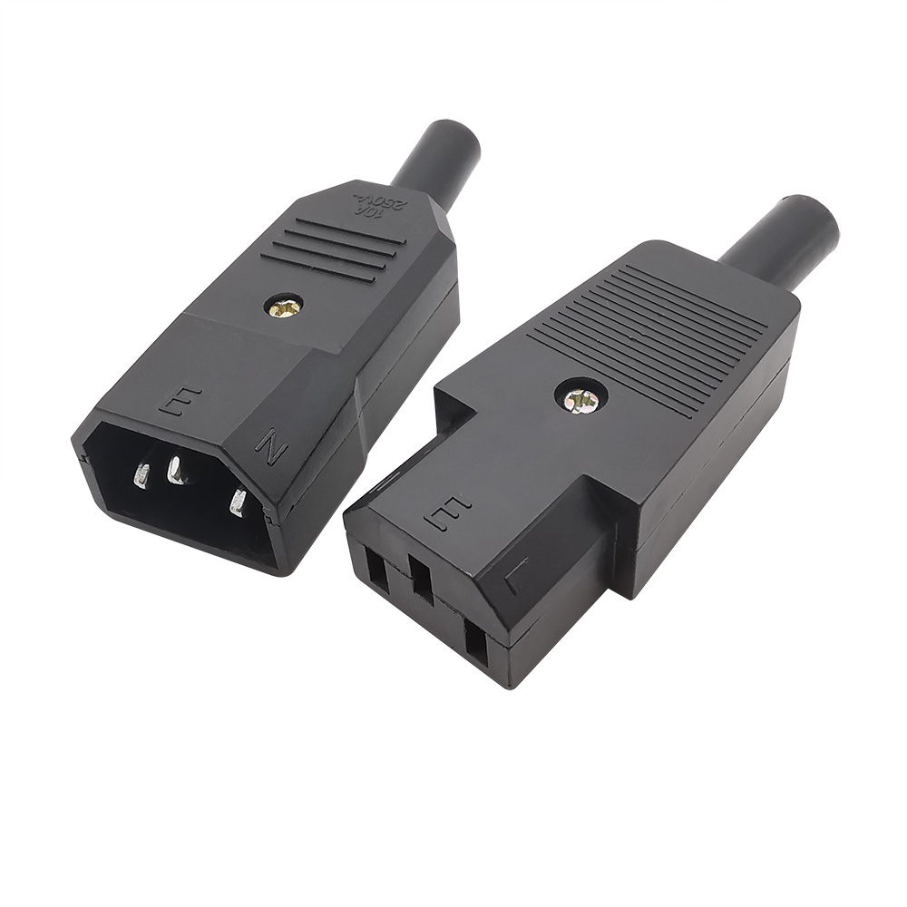 10a 250V 黑色 IEC C13 C14 母公插頭可拆線電源連接器 3 針交流插座
