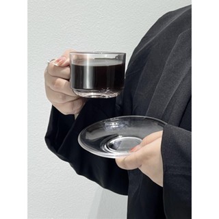 LIGHT HOMEins歐式透明帶把咖啡杯碟套裝 摩卡拿鐵杯耐熱玻璃冰咖啡杯花茶杯#預購#要開超取請聊聊我