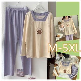M-5xl 加大碼睡衣女棉長袖睡衣套裝春季睡衣寬鬆可愛家居服女士睡衣
