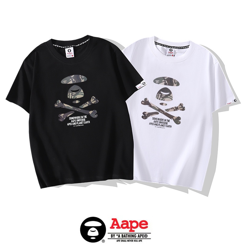 Aape 高品質新品迷彩 O 領 T 恤嘻哈 T 恤猿男士女士 T 恤短袖外套 T 恤棉黑色白色印花徽標夏季 T 恤