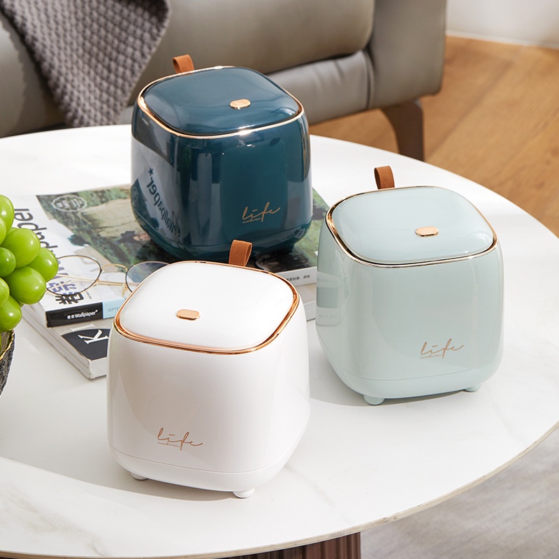 設計豪華檯燈垃圾桶適用於客廳咖啡壺儲物盒迷你辦公桌垃圾桶適用於辦公室/客廳/廚房/餐廳