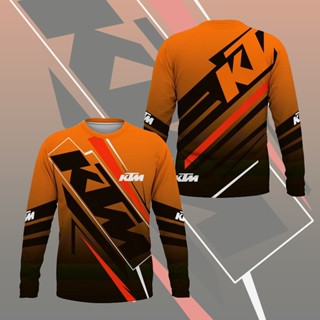 男士長袖 KTM F1 t 恤印花 O 領休閒男上衣賽車摩托車