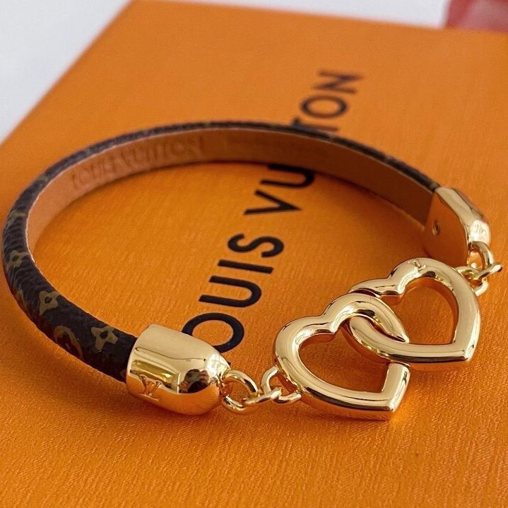 LV bracelet 新款愛心雙環老花情侶皮繩手環時尚百搭自由優雅高貴送閨蜜禮物