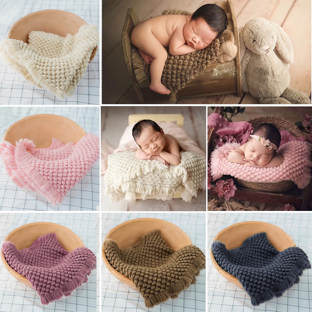 嬰兒攝影編織羊毛粗線方形毯子 新生兒照片拍攝籃子填充擺 姿勢填充背景毯子