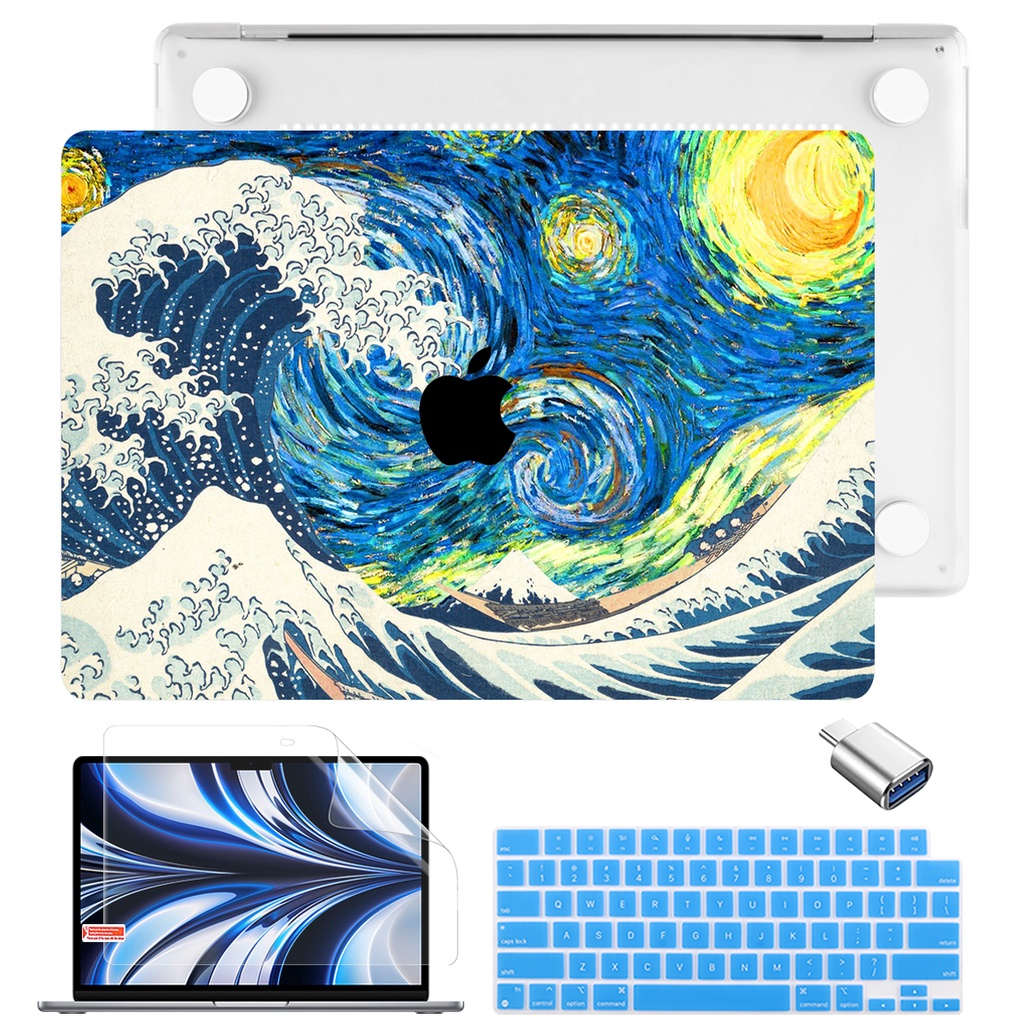 彩繪塗鴉外殼 適用於MacBook Pro 13 14 M1 M2芯片 Air13.6英寸塑膠保護殼帶注音鍵盤膜