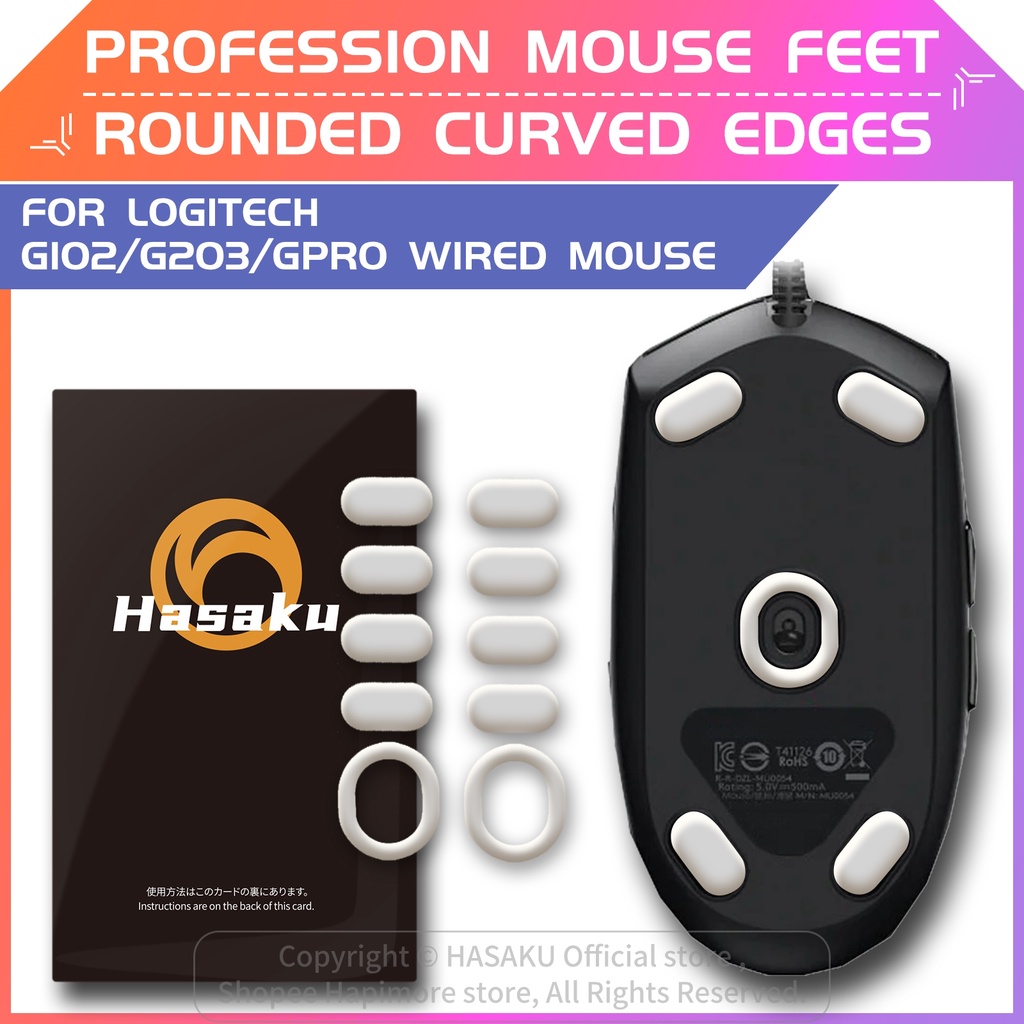2 套 HASAKU 圓形彎曲邊緣遊戲鼠標腳溜冰鞋適用於羅技 G PRO/G102 遊戲鼠標腳