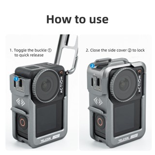 Telesin DJI Action 4 鋁合金框架保護殼大疆 Action 3 配件垂直拍攝雙冷靴保護殼