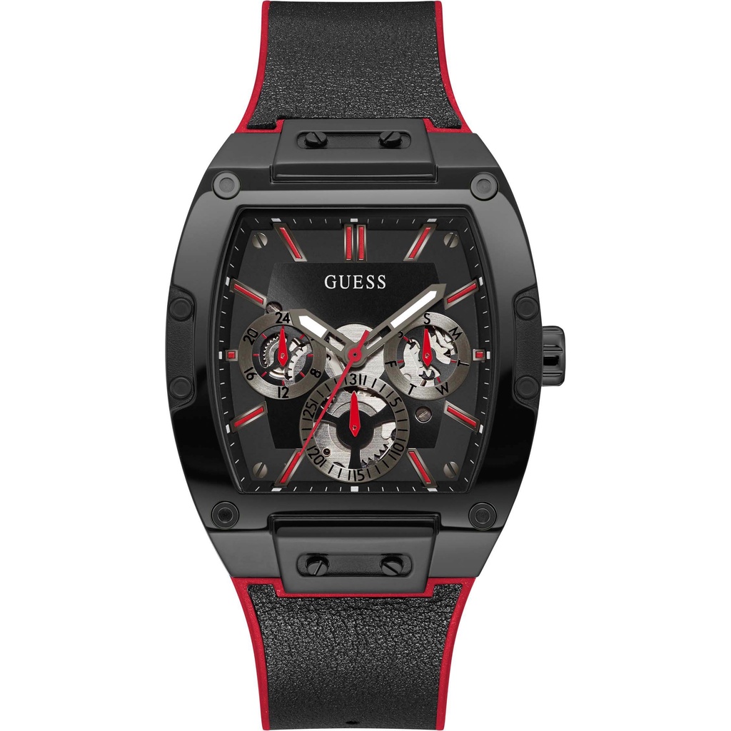 GUESS原裝黑色錶殼 男式手錶 休閒潮流腕錶GW0202G7 矽膠手錶 43mm錶盤 不銹鋼外殼防水腕錶 FLEX錶帶