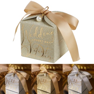 新款結婚糖果盒 帶珍珠絲帶蝴蝶結 高檔禮品巧克力盒 高品質 閃粉貝殼禮盒