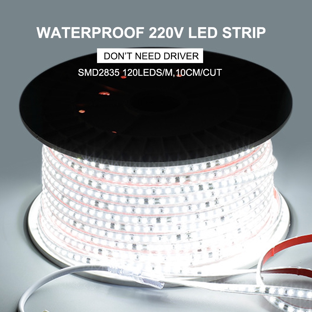 50m/卷 AC 220V LED 燈條 SMD2835 120LEDs/m 10CM/cut IP68 防水超薄柔性
