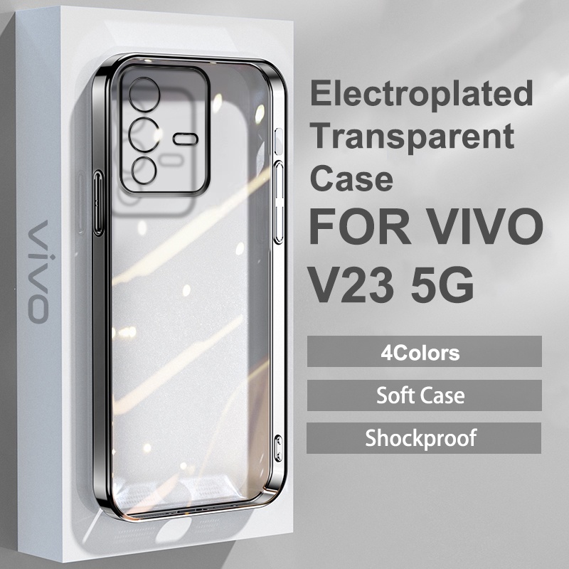 Vivo V23 5G 手機殼豪華電鍍透明手機殼全相機鏡頭保護軟矽膠半透明保護套
