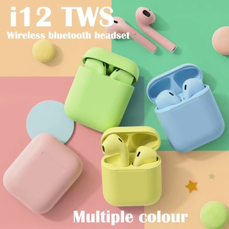 Inpods 12 i12 啞光馬卡龍彩色觸控無線耳機藍牙TWS運動超重低音Pods耳塞