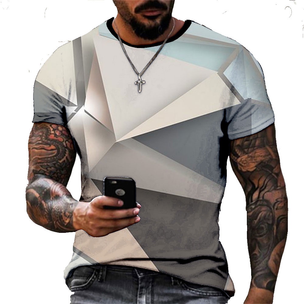 男士襯衫鑽石盒太空藝術3d打印上衣圓領t恤街頭時尚服裝大號xxs-6xl