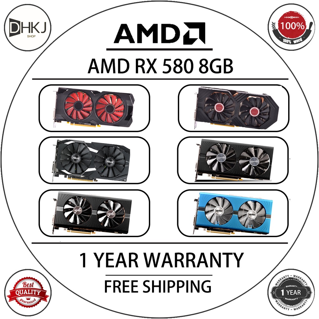Amd RX 580 8GB 顯卡 GDDR5 256bit 遊戲顯卡 DirectX 12 台式電腦 GPU DVI-