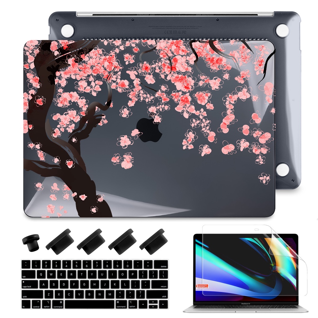 水晶櫻花外殼適用於MacBook M1 M2芯片 Pro Air 13 14 16英寸 A2681保護殼帶注音鍵盤膜