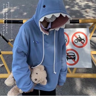 春秋新款青少年設計感鯊魚連帽大學T情侶個性休閒上衣