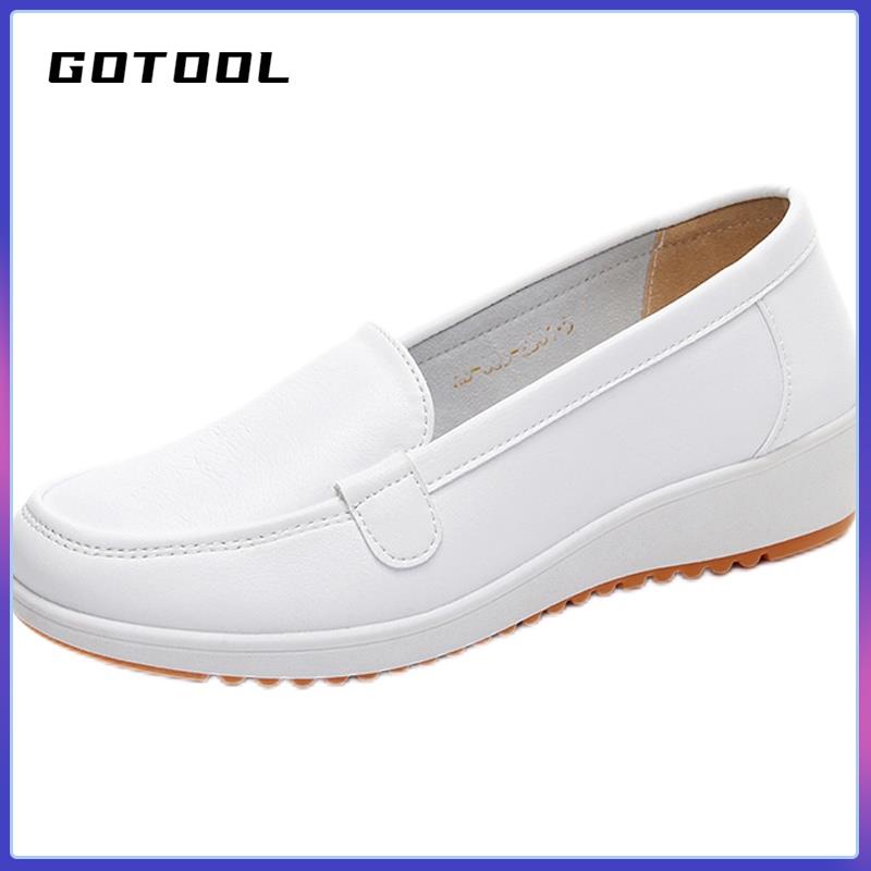 【GOTOOL】新款白色護士鞋黑色休閒夏季醫院鞋搖擺鞋輕便厚底加高