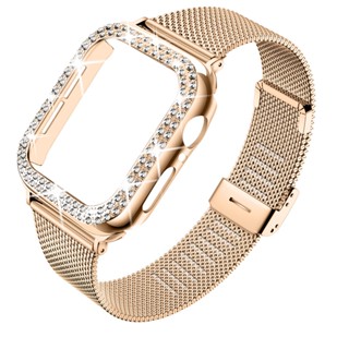 鑽石錶殼+金屬錶帶不銹鋼手鍊錶帶相容 Apple Watch 8 7 45mm 44mm 40mm 41mm iWatc