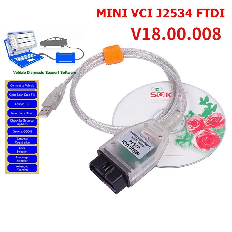 最新 mini vci V18.00.008 J2534 V14 接口適用於豐田 TIS Techstream obd