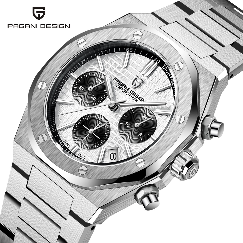 Pajiani DESIGN 新款男士石英手錶不銹鋼頂級藍寶石日本 VK63 防水計時碼表