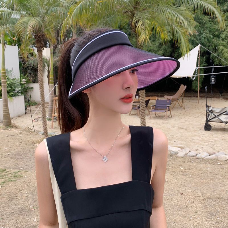 ---新款 👉---太陽帽韓國女UV防紫外線空頂帽子夏沙灘防曬騎車戶外會變色遮陽帽 棉花屋