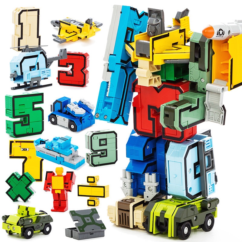 TRANSFORMERS 10 件全套變形金剛數字機器人玩具套裝 DIY 組裝數字變形金剛兒童玩具組合汽車機器人坦克男孩