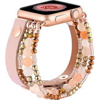 皮革錶帶女士彈性串珠手鍊錶帶適用於 Apple Watch Ultra 49mm45mm44mm42/40/38/41m