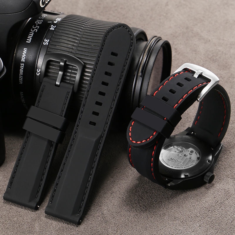 TJJ/矽膠手錶帶通用天梭西鐵城卡西歐歐米茄蝴蝶扣橡膠錶帶20 22mm男