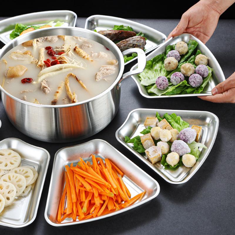 韓系不鏽鋼火鍋菜盤烤肉小吃盤拼盤團圓盤燒烤盤套裝304金色盤子