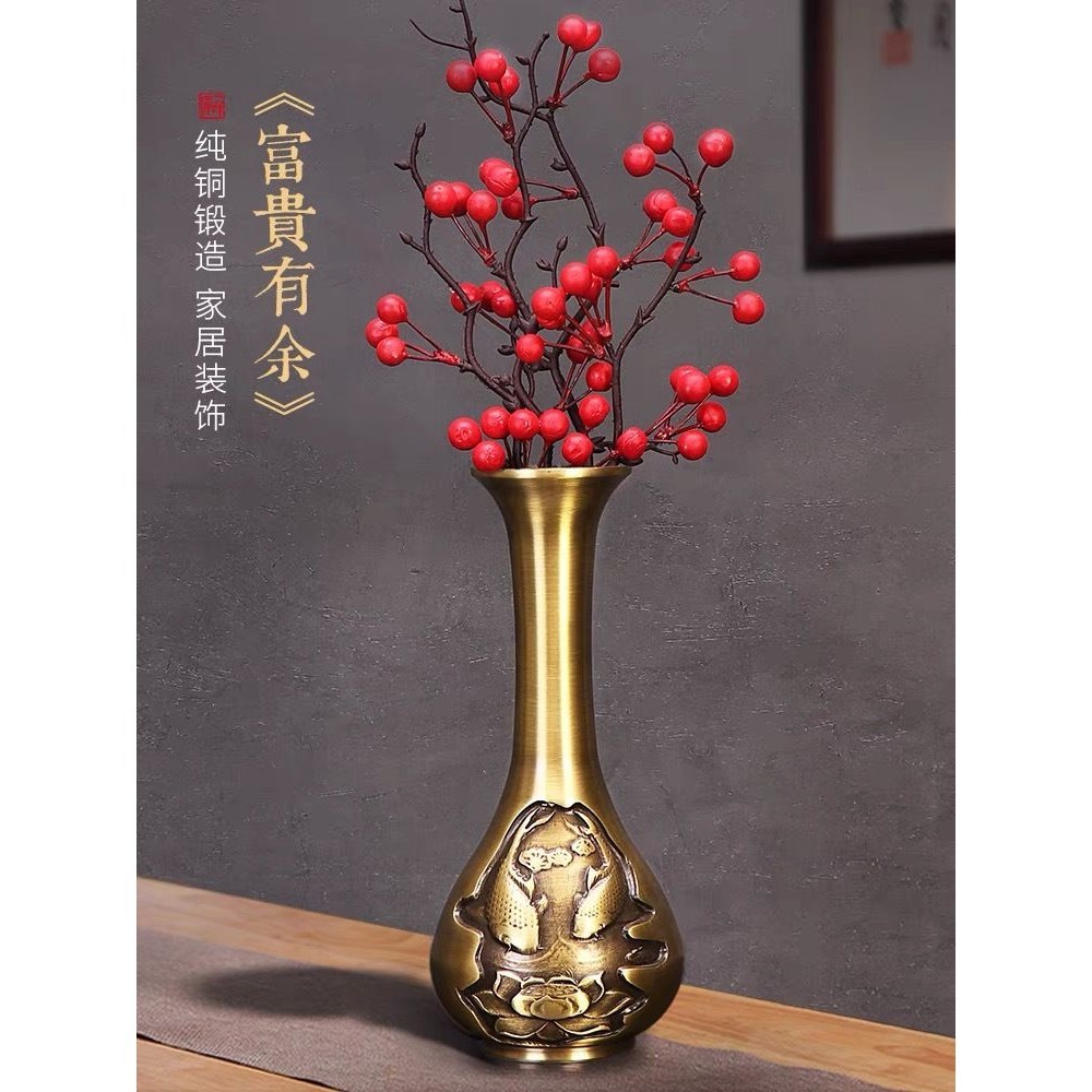 新款純銅花瓶家居裝飾擺件 玄關裝飾擺件 銅器富貴竹黃銅花瓶送禮佳品客廳擺件高檔