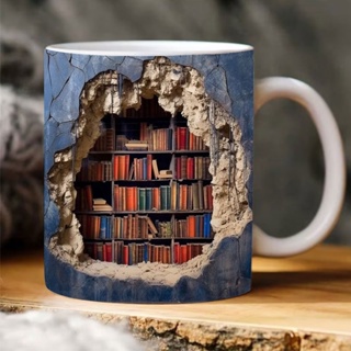 【啾啾家】陶瓷 3D Bookshelf Mug 書牆馬克杯 書迷書架咖啡杯 節日禮物 創意空間設計 多用馬克杯