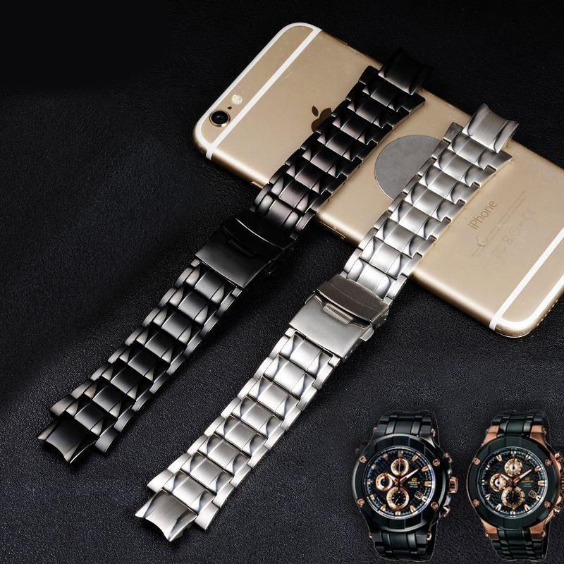 卡西歐錶帶卡西歐efx-500 700系列男士錶帶銀黑鋼錶帶實心不銹鋼錶帶手鍊