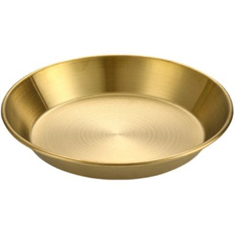 韓系不鏽鋼圓盤披薩盤蛋糕盤家用菜盤涼皮盤金色平底盤大盤雞盤