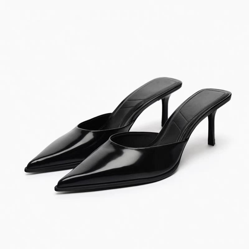 zara秋季新品TRF女鞋黑色銀色爆裂紋法式氣質穆勒鞋尖頭半拖女涼鞋