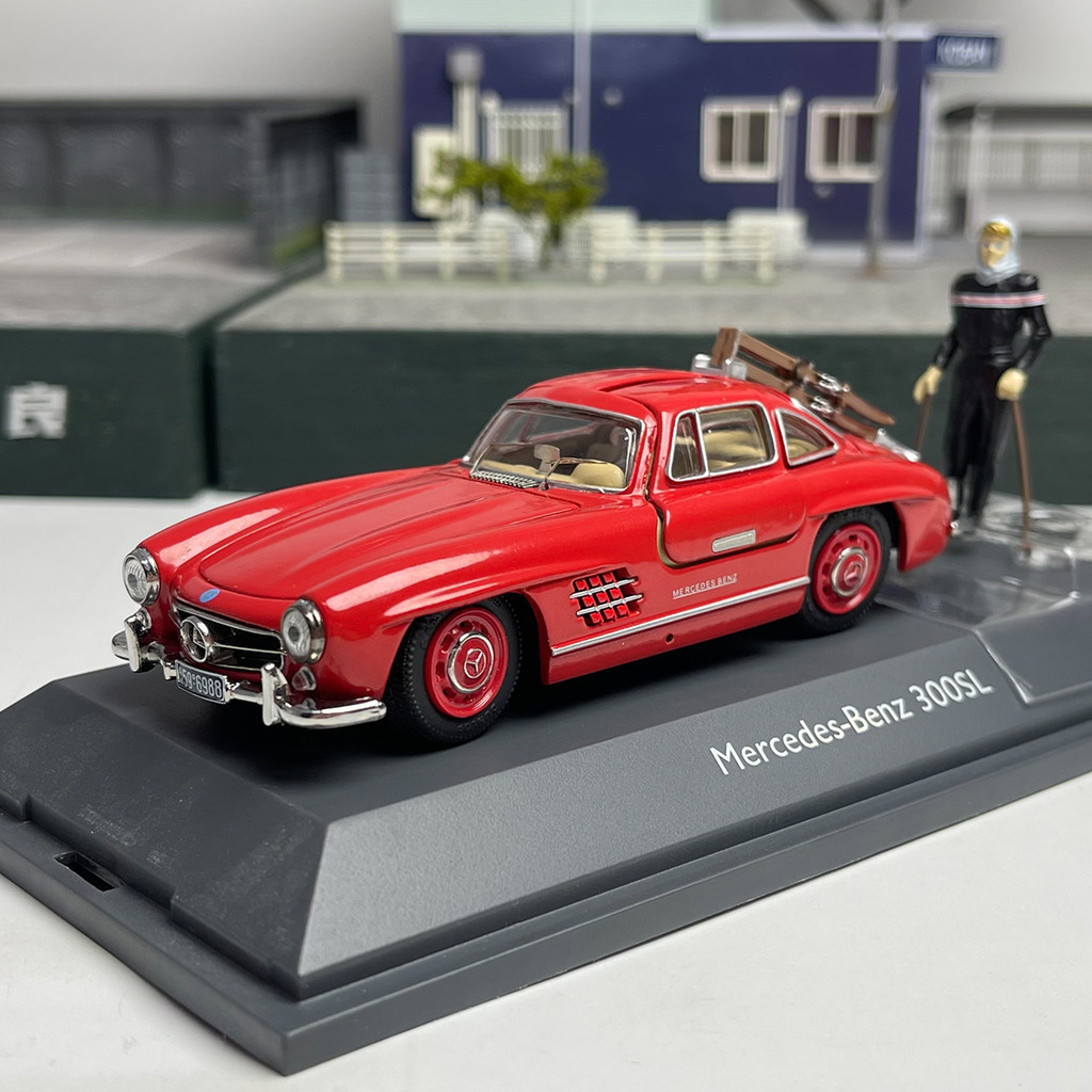 Schuco 1:43 賓士300SL 合金汽車模型 雪橇版 送人偶 擺件收藏品