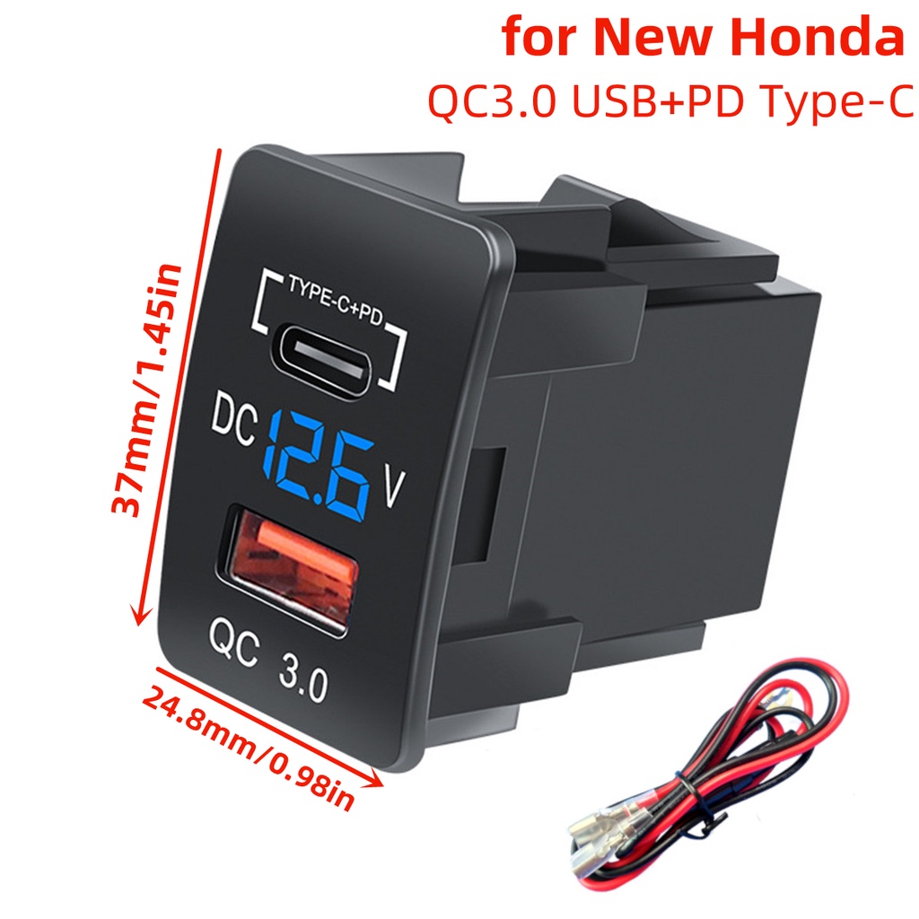 HONDA 25x37mm 預留孔 QC3.0 USB PD Type-C 車充電器插座 極速 用於新本田