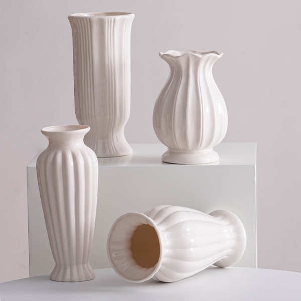 蜀門白色北歐大口簡約陶瓷裝飾乾燥花花瓶水養鮮花客廳插花桌面擺件